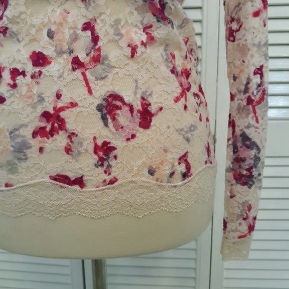 Free people LS floral sheer lace top sz SP *C1 - Picture 3 of 8